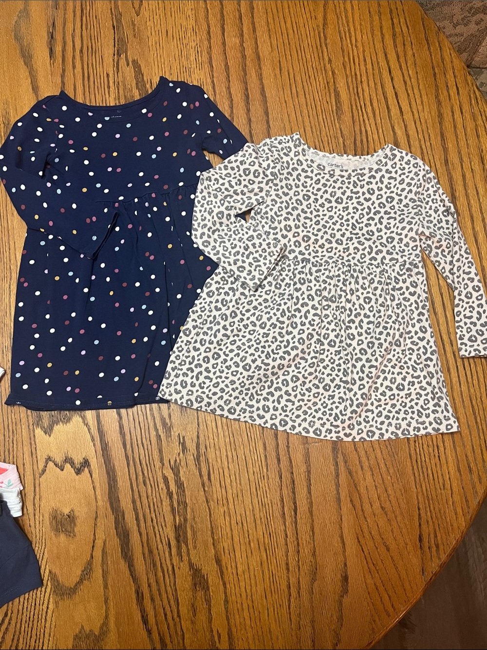 Navy Polka Dot & Cream Leopard Long-Sleeve Dress Set